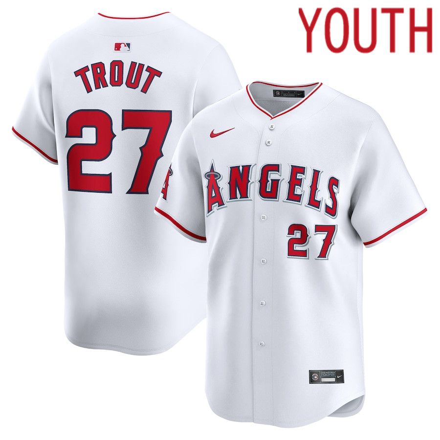 Youth Los Angeles Angels 27 Mike Trout Nike White Home Limited Player MLB Jersey